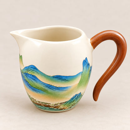 Qianli Jiangshan tea sharing pitcher with curved brown handle
